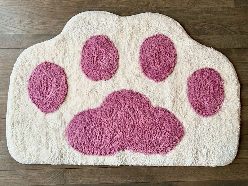 Cricket & Junebug Bathroom Rug/Mat Cat Paws 23x35 Inch (White & Pink)