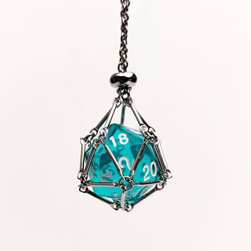 Rollooo Interchangeable D20 Dice Holder Necklace - Stainless Steel Empty Cage - DND Gift - Steel Empty Cage