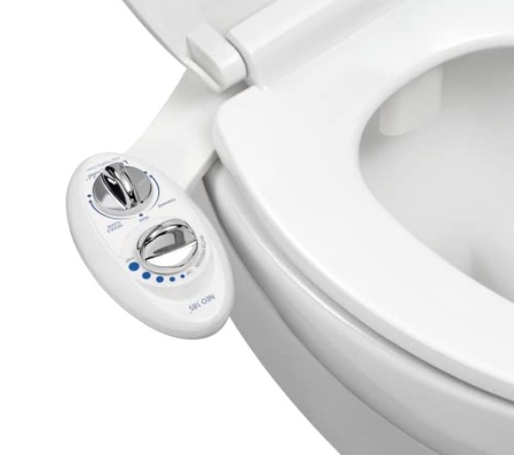 LUXE Bidet NEO 185 - Self-Cleaning, Dual Nozzle, Non-Electric Bidet Attachment for Toilet Seat, Adjustable Water Pressure, Rear and Feminine Wash (White) - White