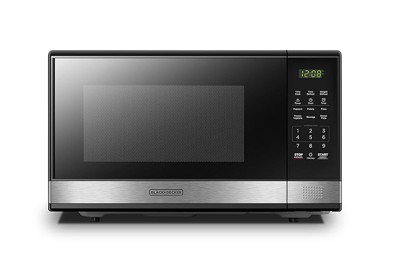 BLACK+DECKER EM031MB11 Digital Microwave Oven with Turntable Push-Button Door, Child Safety Lock, 1000W, 1.1cu.ft, Black & Stainless Steel, 1.1 Cu.ft - 1.1 Cu.ft