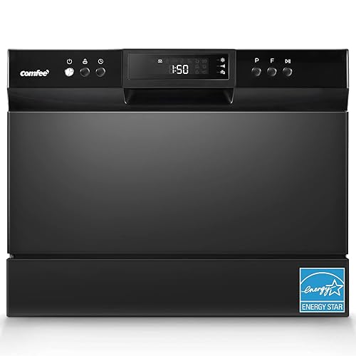COMFEE’ Countertop Dishwasher, Energy Star Portable Dishwasher, 6 Place Settings & 8 Washing Programs, Speed, Baby-Care, ECO& Glass, Dish Washer for Dorm, RV& Apartment, Black - Whole Black