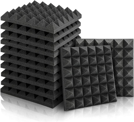 Upgrade Sounds Proof Foam Panels, Kuchoow 12 Pack Acoustic Panels, 2" X 12" X 12" Sound Insulation Panels High Density Sound Absorbing for Studio, Office, Home, Pyramid Type(Black)