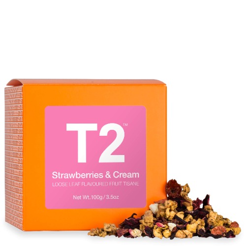 T2 Strawberries and Cream Iced Tea, Loose Leaf Fruit Tea in Gift Cube, 100 g