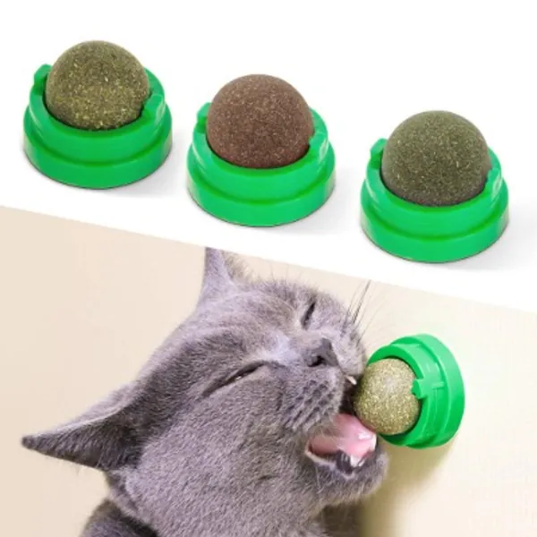 Potaroma 3 Silvervine Catnip Balls, Edible Kitty Toys for Cats Lick, Safe Healthy Kitten Chew Toys, Teeth Cleaning Dental Cat Toy, Cat Wall Treats
