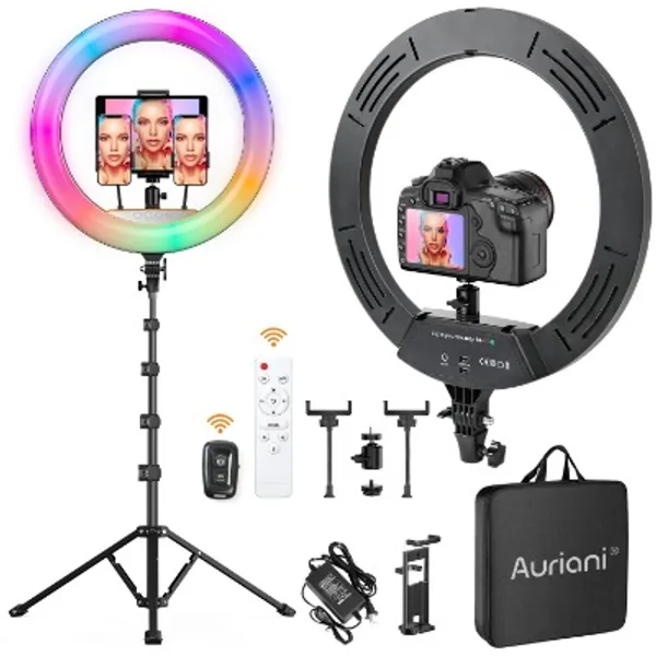 RGB Ring Light 18 inch with Tripod Stand (2700-7000K) for Phone Camera iPad Selfie Live Stream YouTube TikTok Video Shooting Best Lighting Atmosphere Ringlight