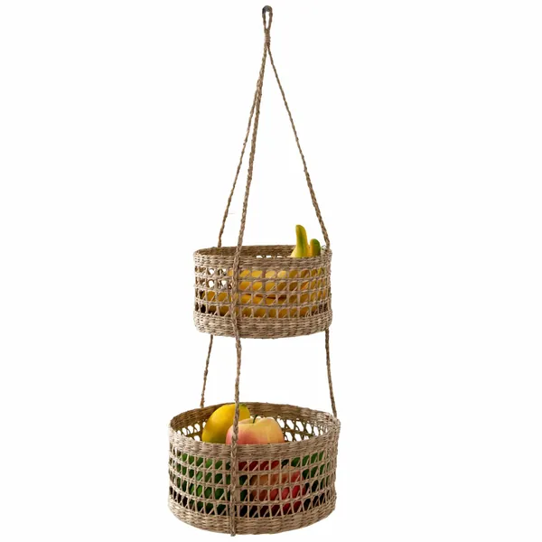 2-Tier Woven Wall Hanging Baskets for Storage and Plant Pot Holder by Made Terra - Round