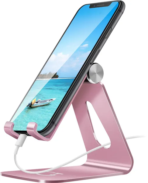 Gritin Phone Stand, Adjustable Phone Holder Stand Dock - Full Aluminum Desktop Holder Stand for iPhone 14, 14 Plus, 14 Pro, 13, 13 Pro Max, 12 Mini, 12 Pro Max, 11 Pro, XR X , HUAWEI, Galaxy - Pink