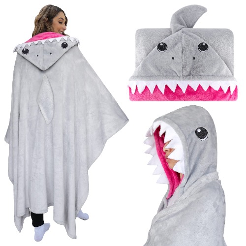 Shoppawhile Shark Gifts for Women Wearable Hooded Blanket Soft Cute Warm Fluffy Shark Gifts Hooded Blanket Presents for Teenage Boys 59*51 inch