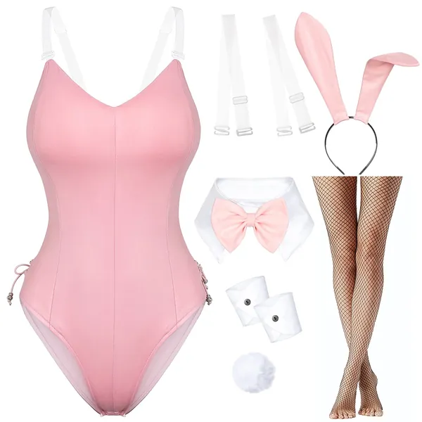 Womens Bunny Girl Suit Anime Role Costume Senpai Cosplay Bodysuit One Piece Stockings Set