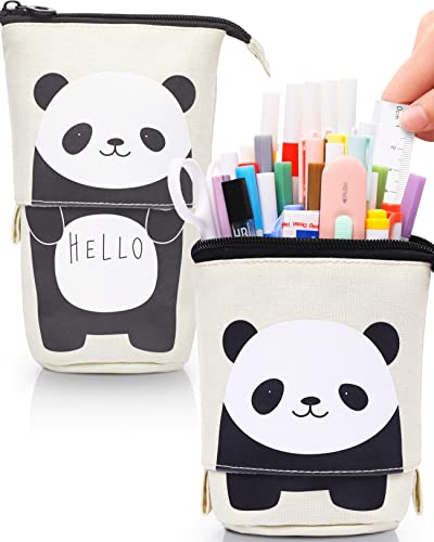 Sooez Standing Pencil Case, Cute Panda Pop Up Durable Pen Pouch, Telescopic Pencil Holder, Kawaii Stand Up Pencil Case, Spacious Pencil Pouch Portable Pencil Bag for School Office - Z - Beige Panda
