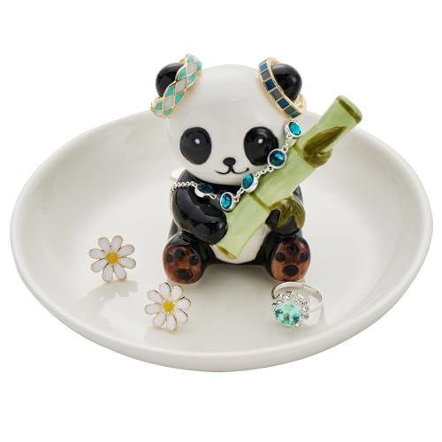 Zhuboji Panda Ring Holder Jewelry Dish, Ceramic Jewelry Holder Ring Dish Jewelry Tray, Panda Gifts for Women Birthday Engagement Wedding Christmas - Panda