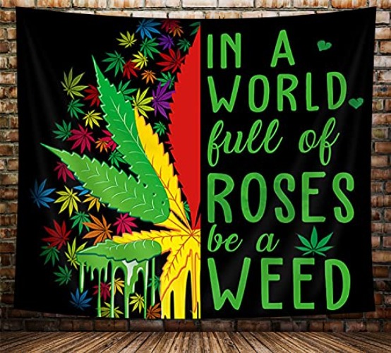 NYMB Trippy Weed Tapestry, Psychedelic Cannabis Leaf Tapestry for Bedroom Aesthetic, Reggae Rasta Marijuana Leaves Hippie Red Green Cool Tapestry, Small Tapestry for Bedroom Living Room Dorm 60x40in - 60X40in