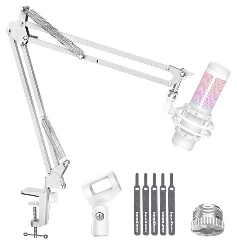 InnoGear Microphone Stand Mic Boom Arm for Blue Yeti HyperX QuadCast S SoloCast Snowball Fifine K669B and other Mic, with Shock Mount Windscreen Pop Filter Mic Clip Holder Cable Ties, Medium - Medium