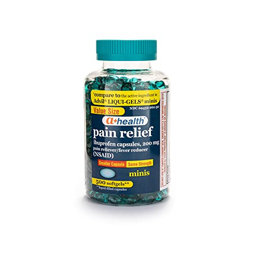 A+Health Mini Ibuprofen 200 Mg Softgels, Pain Reliever/Fever Reducer (NSAID), Made in USA, 500 Count - 500 Count (Pack of 1)