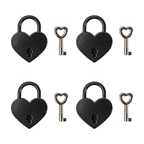 X Hot Popcorn 4 Pcs Small Metal Heart Shaped Padlock Mini Lock with Key for Jewelry Storage Box Diary Book,Black