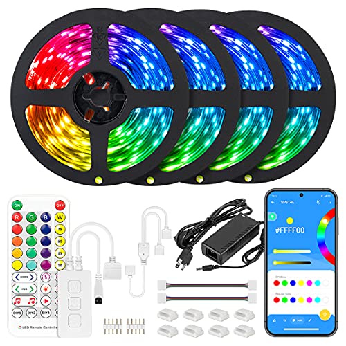 BTF-LIGHTING RGBW Bluetooth Music APP 65.6FT LED Strip Lights RGB+Cool White 6000K 4 Color in 1 LED Color Changing Light Strip for Bedroom, Desk, Home Decoration, with IR Remote and 12V Power - Rgb+cool white - 65.6FT