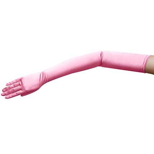 ZaZa Bridal 23.5" Long Shiny Stretch Satin Dress Gloves Opera Length 16BL - Pink