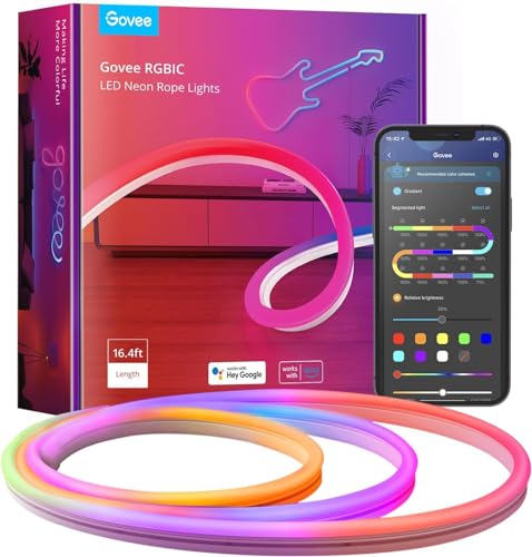 Govee Neon LED Lights 5M, RGBIC LED Strip Wall Light DIY with WiFi App Control, Works with Alexa, Multi-Coloured Neon Light for Bedroom, Wall, Gaming - 5M