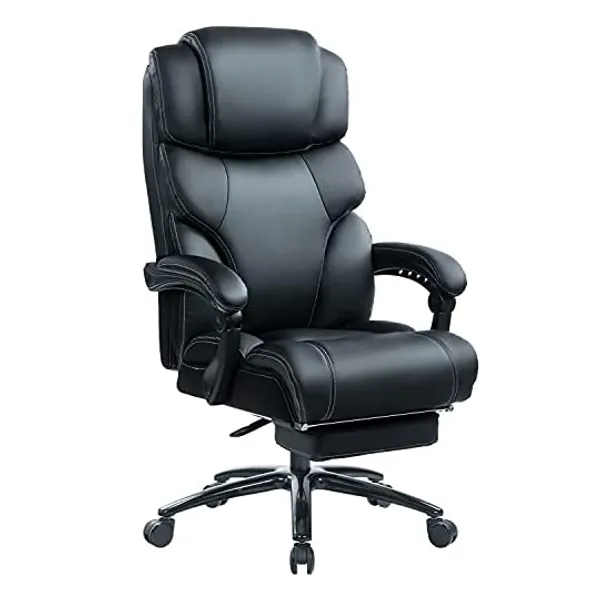 
                            KCREAM High Back 400LBS Leather Executive Chair Reclining Office Chair with Footrest Heavy Duty Metal Base & Linkage Armrests Computer Task Chair 360° Swivel Leather Executive Desk Chair (Black)
                        