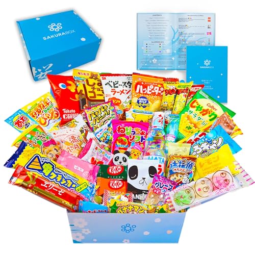 Sakura Box Japanese Candy & Snacks Dagashi Set & Pamphlet 50 Pieces Japanese Food Gift Box