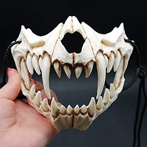 Japanese Halloween Mask Resin Mask Half Face Skull Scary Mask Cosplay Decorative - Color a