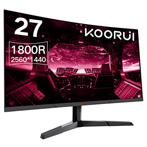 KOORUI QHD Curved 27 Inch Monitor, Fast VA Computer Gaming Monitor(2560 * 1440P, R1800, 144Hz, 1ms, DCI-P3 85%, DP+HDMI, Game Mode, Eye Protection, Rocker Button), Narrow Bezel on Three Sides - 27 INCH - QHD 144Hz