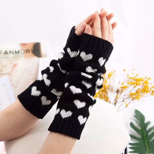 'The Heart' Black Fingerless Arm Warmers - black / length-30cm