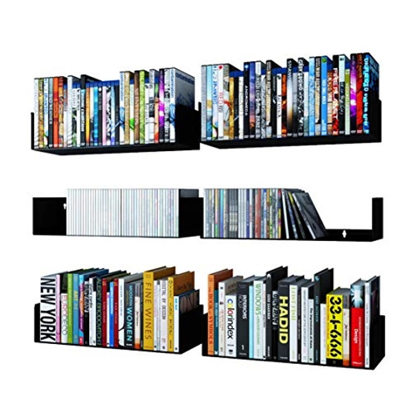 Wallniture Bali Black U Shape Floating Shelves for Wall, CD DVD Storage Shelves and Metal Bookshelf Set of 6 - Black
