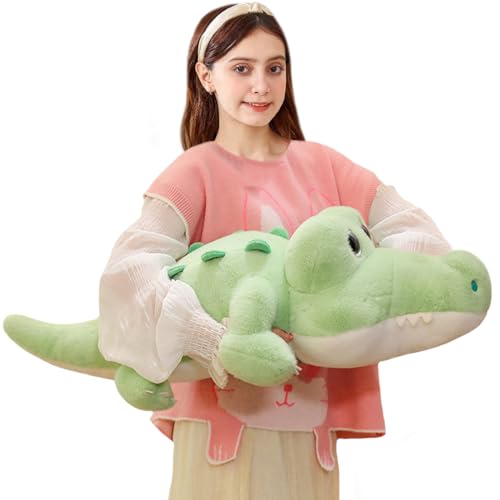 ELAINREN Super Furry Crocodile Plush Kids Pillow Big Eyes Gator Stuffed Throw Pillow Cute Green Alligator Plushie Toy Gifts for Xmas,Crocodile Dolls Gifts,21.7Inch