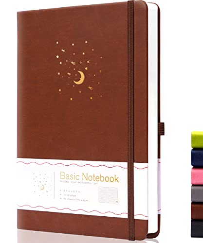 CAGIE Journal Notizbuch A5 Liniert 196 Seiten (98 Blatt) Hardcover Notizbücher Bullet Journal für Erwachsene, mit Elastisches Verschlussband, Braun - Braun