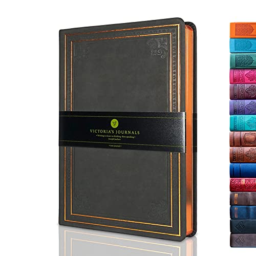 Victoria's Journals Tagebuch, Kunstleder, Vintage, Hardcover, liniertes Notizbuch, altmodisches Reisetagebuch, 14,5 x 20,5 cm, Schwarz - Matte Black - A5