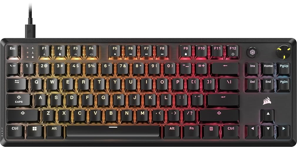 Corsair K70 CORE TKL RGB Tenkeyless Mechanical Wired Gaming Keyboard – Pre-Lubed MLX Red v2 Linear Switches, SOCD, ABS Double-Shot Keycaps, Sound Dampening, 1000Hz Polling, QWERTY NA – Black - Wired