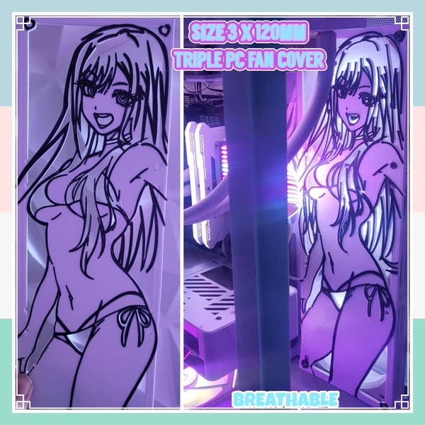 Marin Anime | B&W Triple PC Gaming  Fan Shroud / Grill / Fan Cover | Breathable Safe Design, Hardware Included ,  SizeFit 3×120mm [360mm]