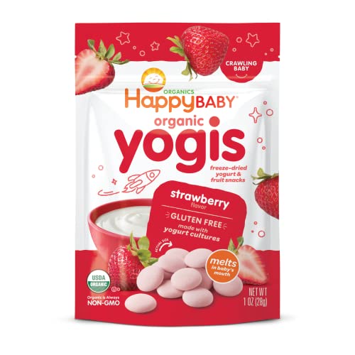 Happy Baby Gluten Free Organics Yogis Freeze-Dried Yogurt & Fruit Snacks, Strawberry, 1 Oz - Strawberry - 1 Ounce (Pack of 1)