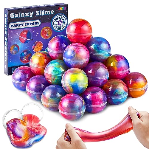 JOYIN Slime Ball Party Favors - 24 Pack Stretchy, Non-Sticky, Mess-Free Slime for Stress Relief - Safe for Girls and Boys - Classroom Rewards and Christmas Party Supplies - Galaxy Slime Ball