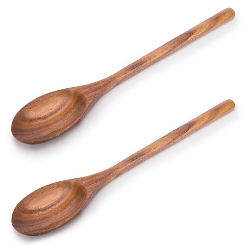 HAKSEN 2PCS Wooden Cooking Spoons, Wooden Kitchen Utensil Large Cooking Spoon for Cooking Serving Mixing - 2PCS Wooden Spoons