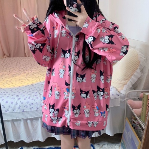 Kuromi Zip Up Hoodie - Pink / M