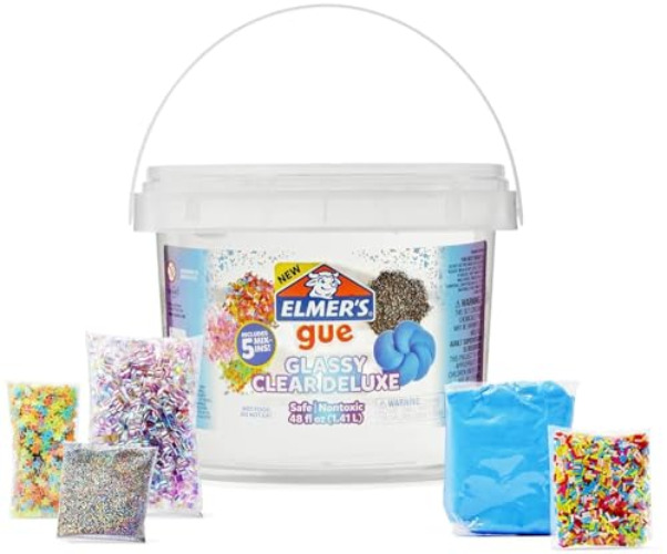 Elmer's Gue Premade Includes 5 Sets of Slime Add-ins, 3 Lb. Bucket, Glassy Clear - Glassy Clear