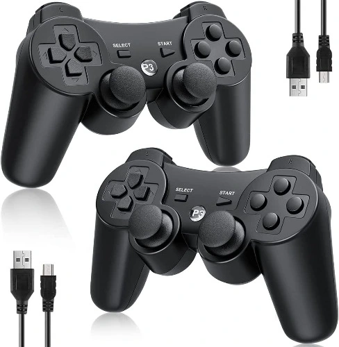 Amazon.com: Controller 2 Pack for PS3 Wireless Controller for Sony Playstation 3, Double Shock 3, Bluetooth, Rechargeable, Motion Sensor, 360° Analog Joysticks, Remote for PS3, 2 USB Charging Cords, Black : Everything Else