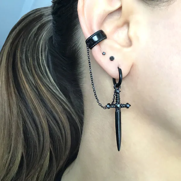 Sword earring with Ear cuff , dagger earring, sword hoop earring, hoop with cuff, gothic earring, ear cuff, earring with ear cuff, sword