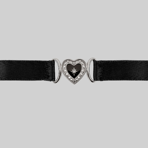 SOLEMN. Black Enamel Heart Satin Choker - Silver | Silver