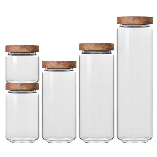 Glass Jars with Wooden Lids - 5pc Set