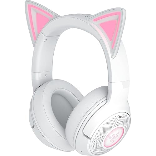 Razer Kraken Kitty V2 BT Wireless RGB Headset: Chroma RGB Kitty Ears & Earcups - Bluetooth 5.2-40 mm Drivers - White