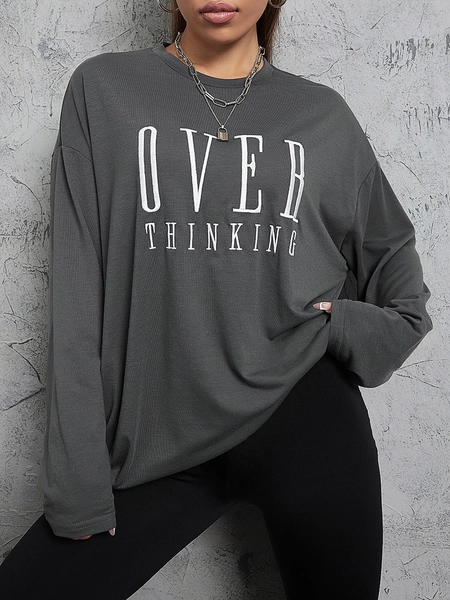 Letter Embroidery Drop Shoulder Tee