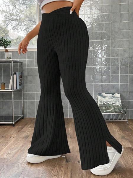 Plus Split Hem Flare Leg Pants