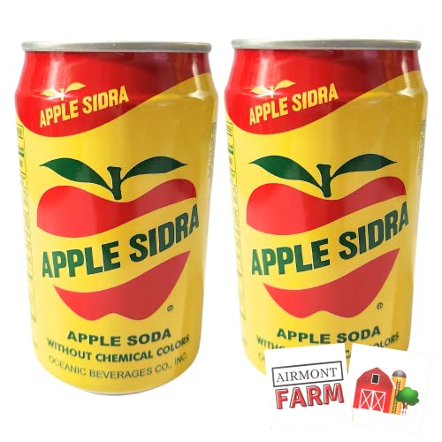 Apple Sidra Apple Soda 11FL OZ (330ml) can (2 Pack) with 2 Airmont Farm Stickers