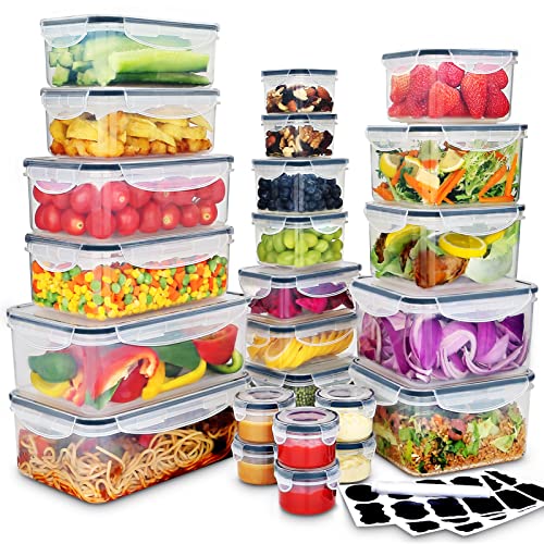 48 PCS Larger Food Storage Containers, 2.7~85 OZ (24 Stackable Plastic Containers and 24 Lids) - 100% Airtight & BPA-Free & Microwave, Dishwasher Safe Food Storage with Chalkboard Labels & Marker…… - Transparent -682.2 OZ