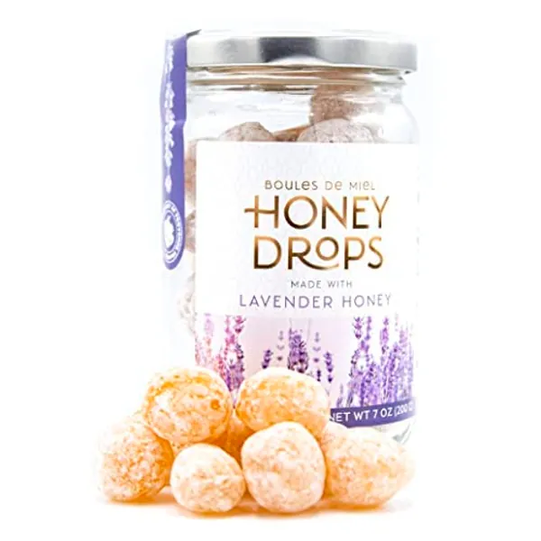 Gourmanity Honey Drops Made With Lavender Honey, 7 oz Jar, Pack of 2, Hard Honey Candy From Provence, France, Boules Fourrees Miel, Lavender Honey Drops - Lavender 2 Pack