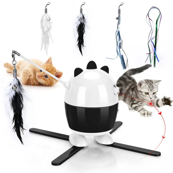 Cat Toys Interactive, Cat Light Toy & Cat Feather Toys 2 in 1, Recharge Cat Exercise Toys for Indoor Cats, Adjustable Cat Toy Automatic Light, Cat Toys Interactive Light Automatic for Kitten