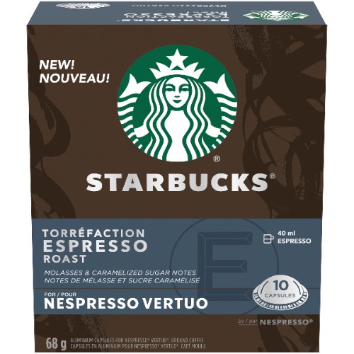 Starbucks By Nespresso Espresso Roast Coffee Pods, Dark Roast, Nespresso Vertuo Line Compatible Capsules, 4 X 10 Coffee Pods, 40 Count - Coffee Pods
